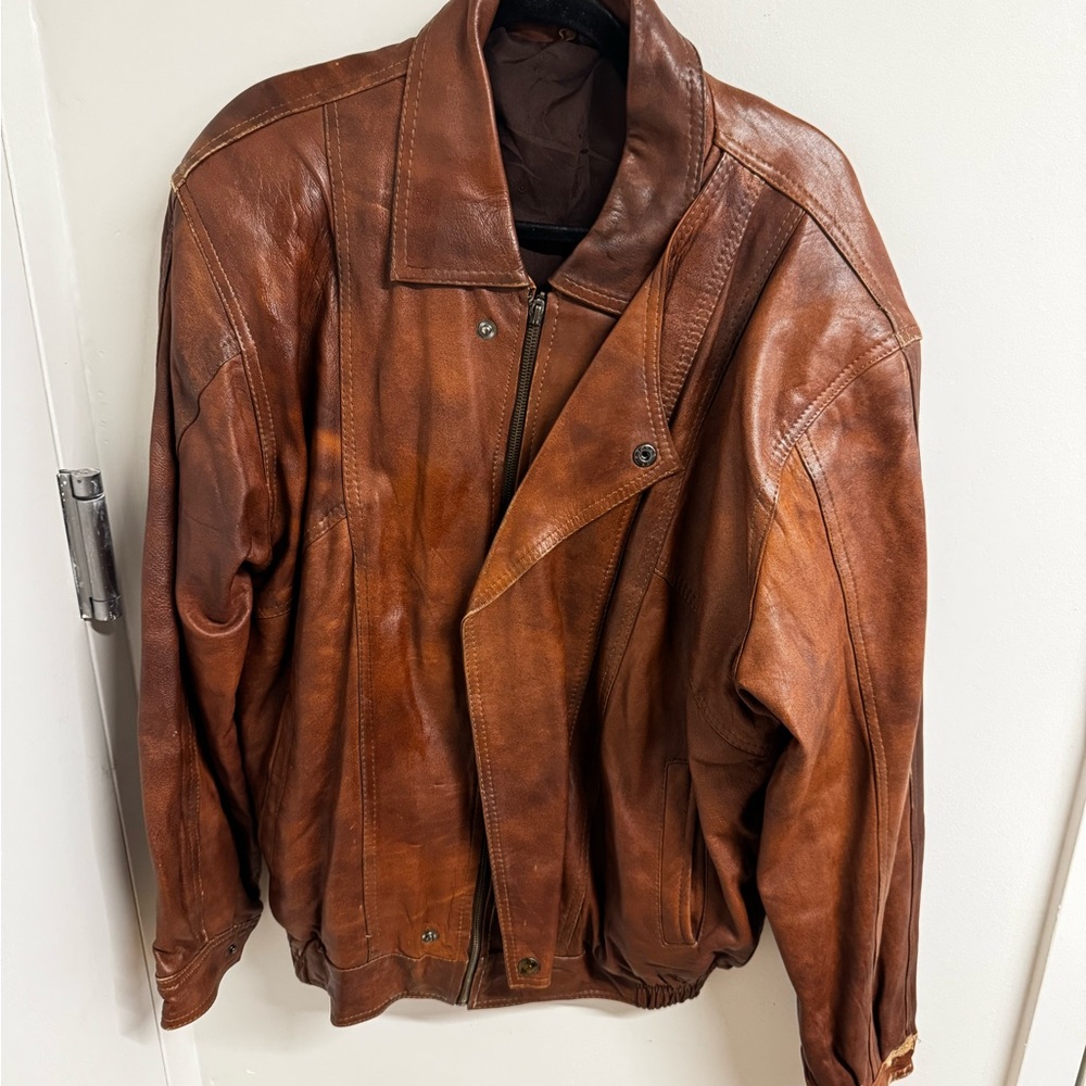 Men's Brown Leather Jacket - Classic Bomber Style